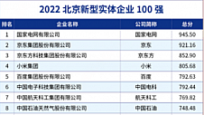 2022北京新型实体企业100强揭晓，国家电网、京东、京东方领跑前三